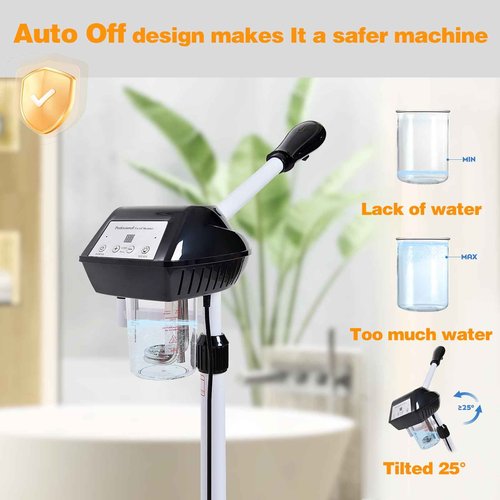 Facial Steamer Professional on Wheels with Time Setting, Estheticians Steamer with More Steam for Deep Cleansing and Hydration, Face Steamer Adjustable Height for Spa, Salon and Home Use