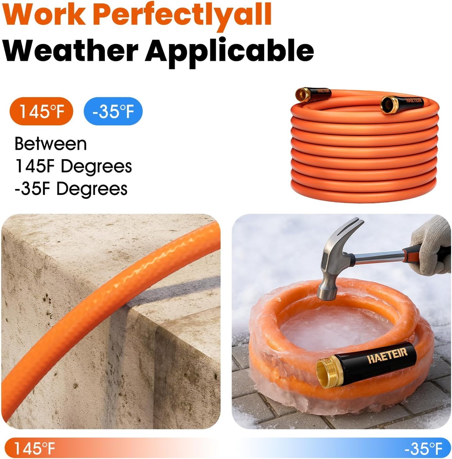 Heavy Duty Garden Hose 5/8 in x 50 ft with Swivel Fitting, Super Flexible Water Hose, All-weather, Lightweight, Burst 600 PSI