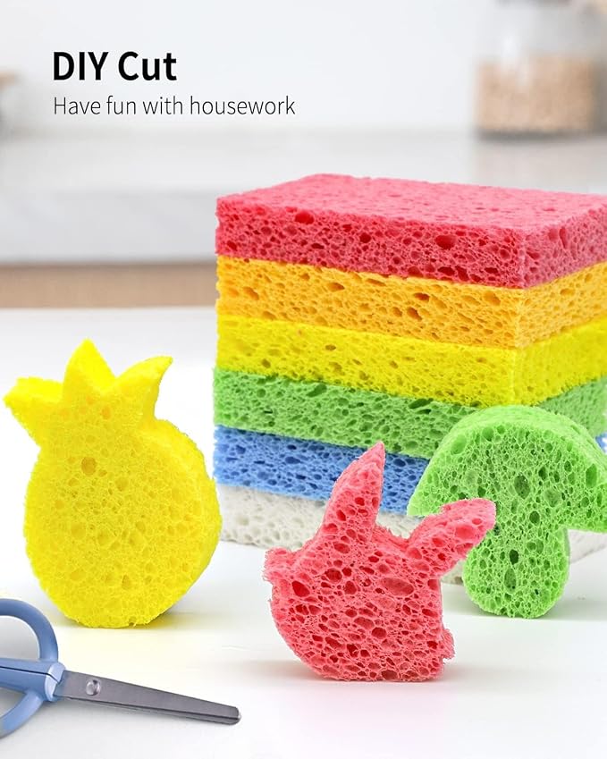 ARCLIBER Cellulose Sponges, Heavy Duty Scrub Kitchen Sponge, Clean Tough Messes Without Scratching, Pop Up Eco Sponges DIY Green (6 Pack), TBWS-10006-Gr