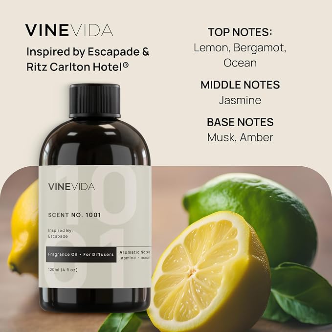 VINEVIDA Studio Waterless Diffuser and 3 Hotel Fragrance Oils - Essential Oil Diffuser for Home - Room Fragrance Air Diffuser [White Aroma Diffuser]