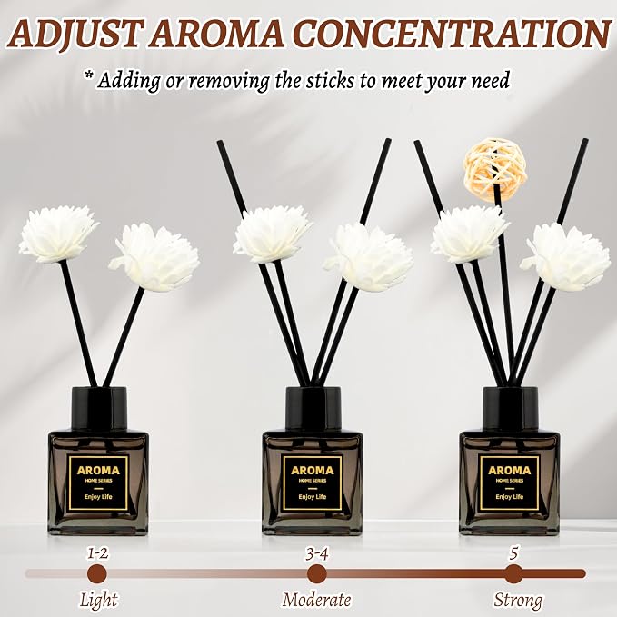 Black Glass Bottle Scent Diffuser, 1.7 oz Reed Diffuser with Sticks, Home Fragrance for Bookshelf, Bedroom Vanity, Office Desk & Bathroom Decor, Air Freshener for Aesthetic Room Decor (Osmanthus)