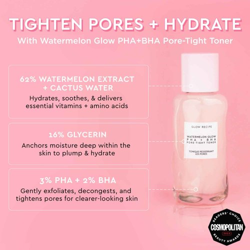 Glow Recipe Back to School Essentials Korean Skin Care Set - Watermelon Fine Mist, Dew Drops, PHA Facial Toner, Pink Juice Moisturizer, Strawberry Blur Drops, Glossy Balm & Compact Mirror (7 Count)