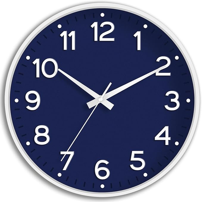 Roymnie Wall Clock, Silent Wall Clocks Battery Operated 8 Inch-Modern Non Ticking Analog Clock Decorative for Kitchen Office Bathroom Bedroom(Navy Blue)