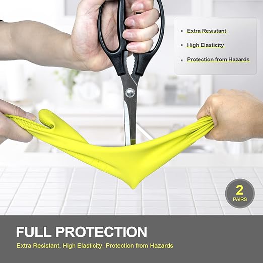 DABOGOSA Mamison 2 Pairs Reusable Waterproof Household Dishwashing Cleaning Rubber Gloves, Non-Slip Kitchen Glove (Green, Large (Pack of 2))