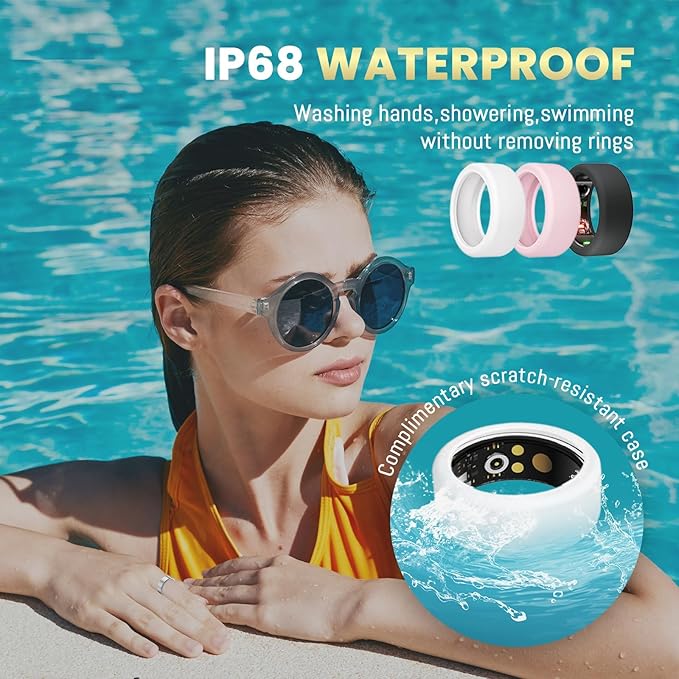 Smart Ring for Women Men, Health Tracker with Heart Rate/Blood Oxygen/Blood Pressure/Sleep Monitoring/Step Counting, IP68 Waterproof Fitness Ring, No App Fees for iPhone & Android (Rose Gold, 12#)