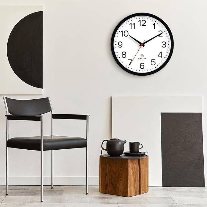 AKCISOT Atomic Black Wall Clock Analog Clocks for Indoor Kitchen, Battery Operated Clock for Bedroom Office Living Room(10 Inch)