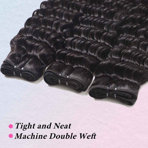 12A 3Bundles Human Hair 14 16 18 lnch Deep Wave Bundles Human Hair 100% Unprocessed Virgin Deep Curly Bundles Extensions Natural Black