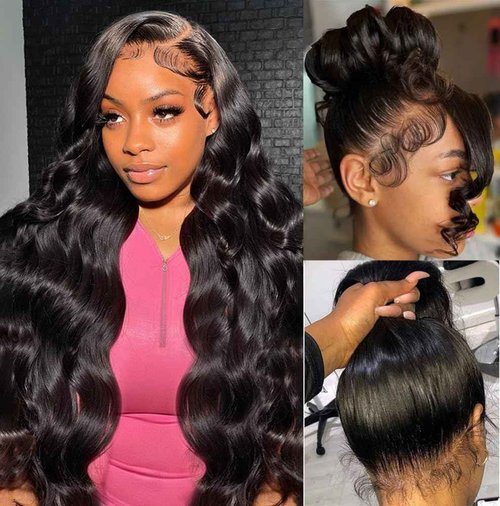 Uonoco Hidden Strap 360 Lace Front Wigs Human Hair Body Wave Invisible Drawstring HD Lace Front Wigs Human Hair Pre Plucked With Natural Hairline 360 Frontal Glueless Wigs for Women 180 Density
