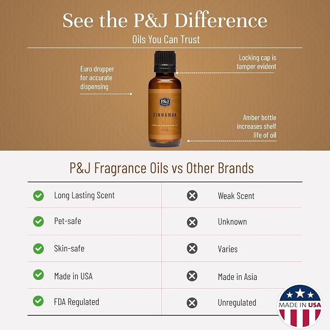 P&J Trading Fragrance Oil | Cinnamon Oil 30ml - Candle Scents for Candle Making, Freshie Scents, Soap Making Supplies, Diffuser Oil Scents