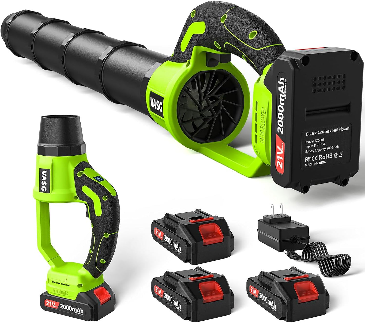 VASG Leaf Blower Cordless, 3 x 21V Batteries & Fast Charger Set, Variable Speed Mode, Lightweight Handheld Electric Leaf Blower for Lawn Care, Yard, Garden, Patio & Outdoor Cleanup