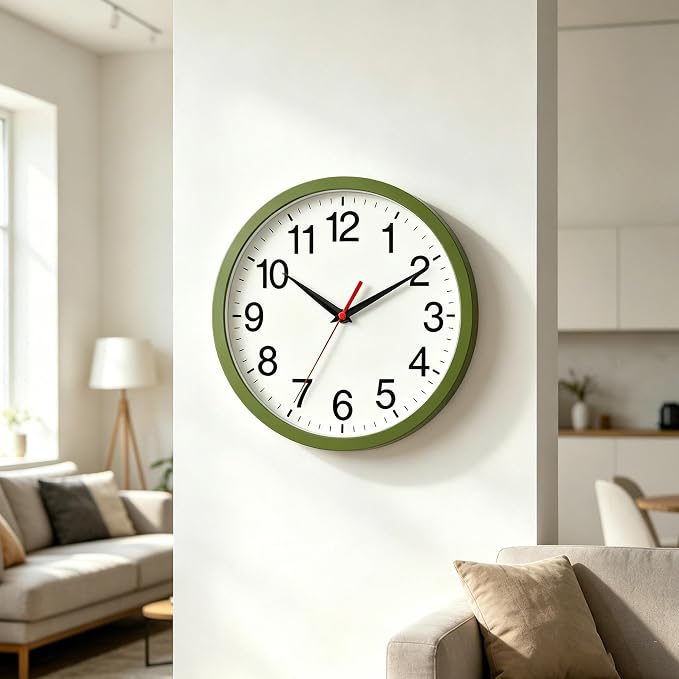 Rohioue Wall Clock Modern 8 Inch Battery Operated Silent Non Ticking Small Analog Clock Decorative for Bedroom Kitchen Bathroom Office Home (Olive Green)