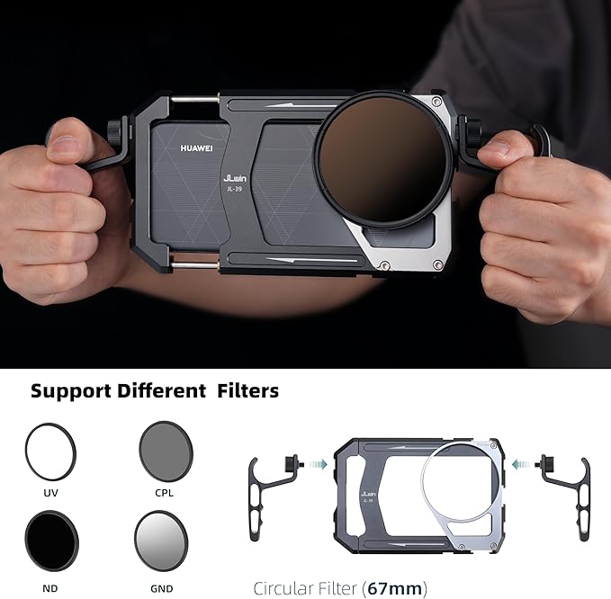 Fotga Universal Smartphone Cage Photo Video Stabilizer + Handles + 67mm Thread Filter Adapter for iPhone 17 16 15 14 Pro Max Samsung Cell Phone Vlog Live Stream Video Record + Cold Shoe Tripod Mount
