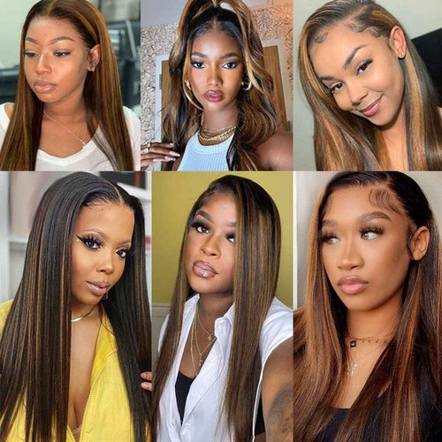Giginger Straight Human Hair Bundles 22 24 26 Inch Brazilian Chocolate Brown Highlight P4/30 Straight Bundles Human Hair 100% Unprocessed Raw Quick Weave Hair for Black Women
