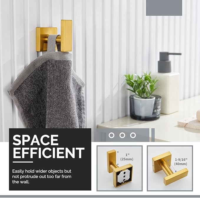 Angle Simple Towel Hook for Bathroom, SUS 304 Stainless Steel Robe Coat Hook for Wall, Hand Towel Holder, Brushed Gold