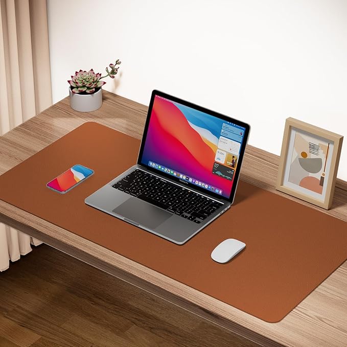 Boutilon Leather Desk Pad Protector,Non-Slip Mouse Pad,Laptop Desk Pad,Office Mouse Mat,Waterproof Leather Desk Blotter,Desk Writing Pad for Office and Home (XL-Brown,35.4"x 15.7")