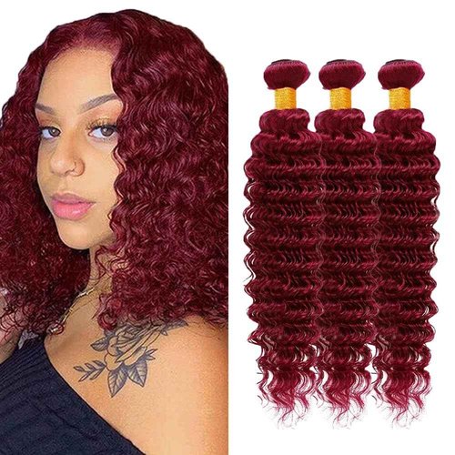Giginger Brazilian Human Hair Bundles Burgundy 99J Deep Wave Human Hair Bundles 26 28 30 inch Wine Red Unprocessed Virgin Quick Weave Hair for Black Women