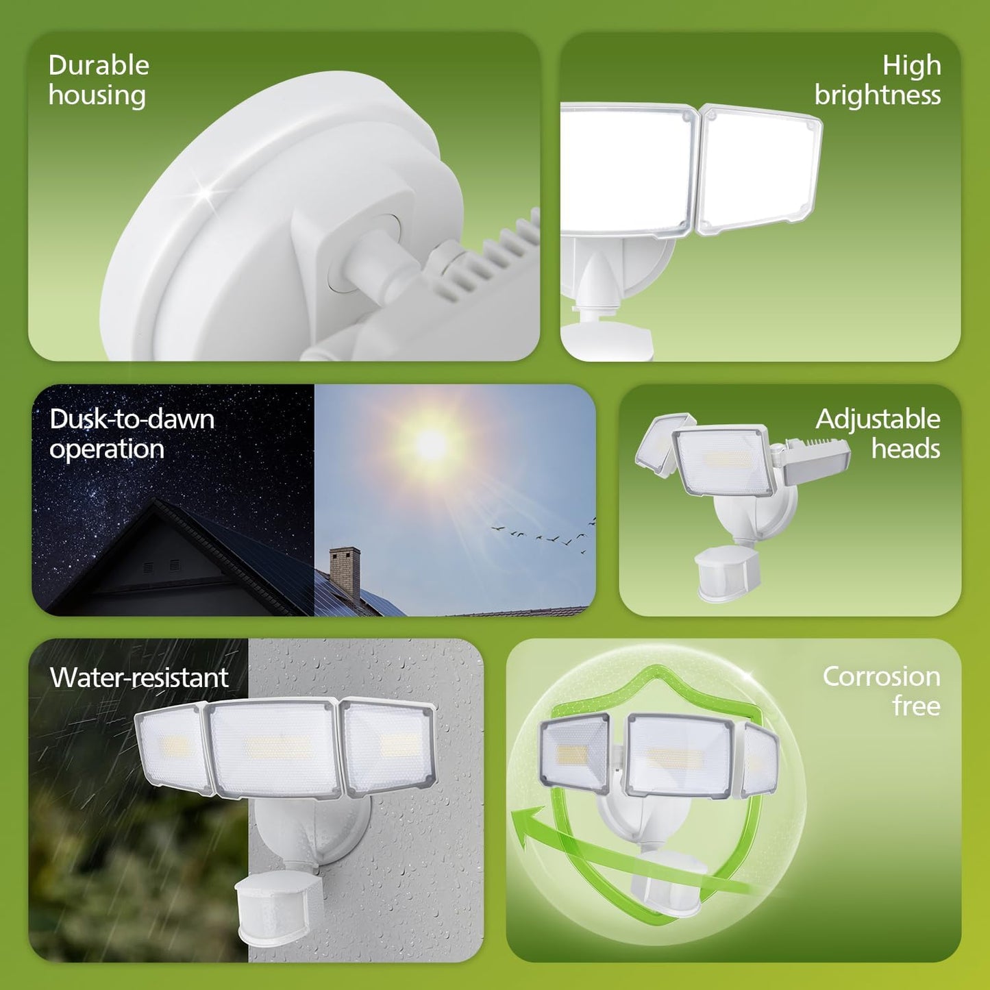 Philips 72W 7400LM LED Security Lights w/PIR Motion Sensor Outdoor, 5000K Daylight Dusk to Dawn Aluminum Flood Light, 3 Adjustable Heads, Waterproof for Garage, Yard, Porch