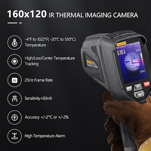 Thermal Imaging Camera 320 x 240 Super Resolution, 25Hz Refresh Rate, Handheld Infrared Thermal Imager 160 x 120 IR Resolution, 19200 Pixels, IP54, -4°F~1022°F Temperature Range
