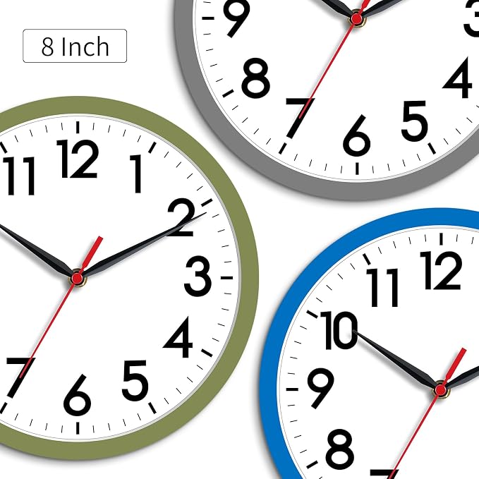 AKCISOT Wall Clock 8 Inch Silent Non-Ticking Modern Clocks Battery Operated - Analog Small Classic for Office, Home, Bathroom, Kitchen, Bedroom, School(Olive Green)