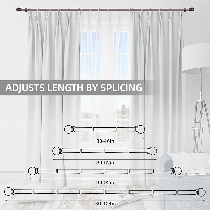 Thestoa Brown Curtain Rods for Windows 30-46 Inch, 5/8" Stainless Steel Small Curtain Rod for Bedroom, Living Room,Kitchen,Farmhouse