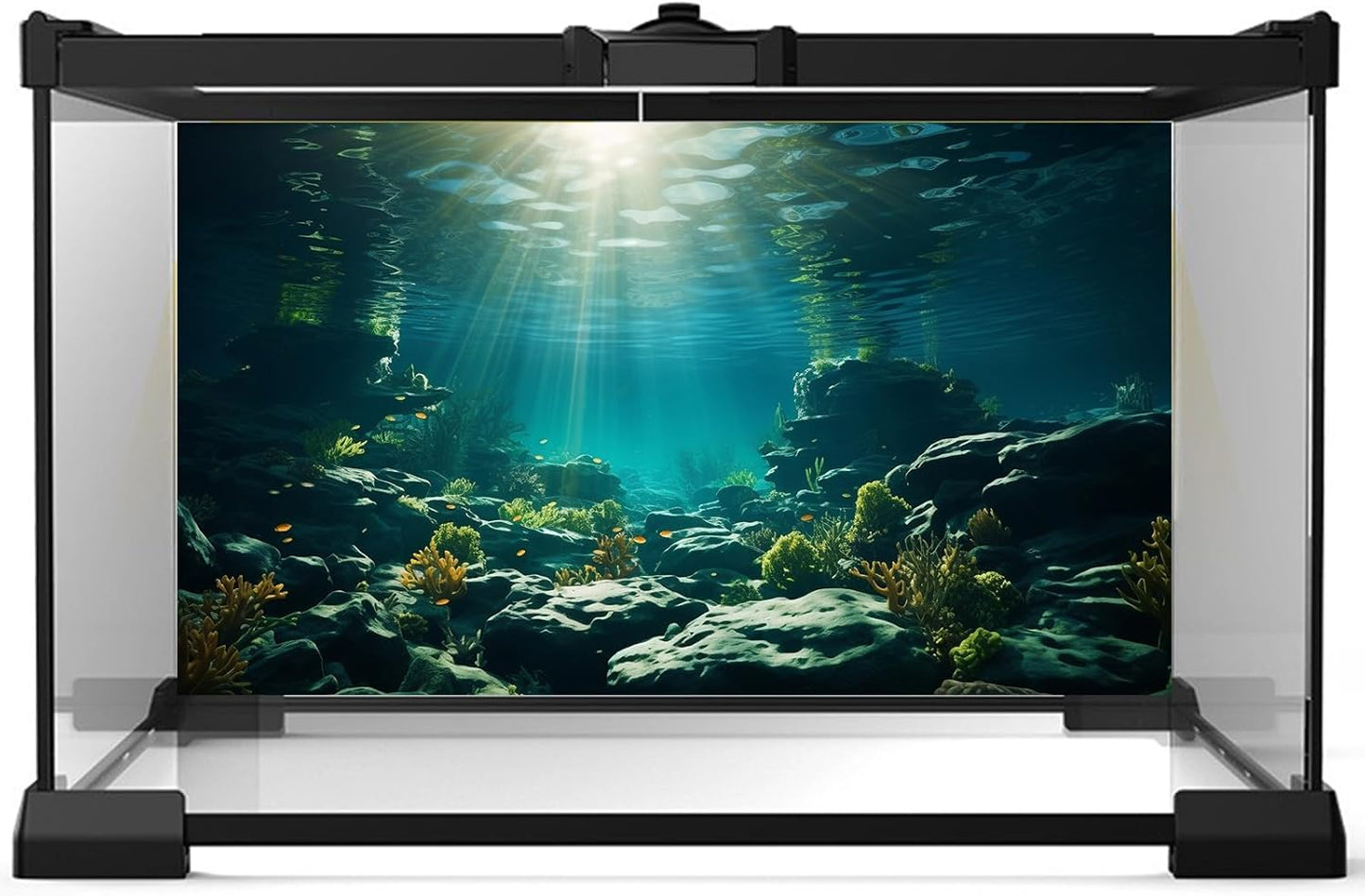 Aquarium Background Underwater Aquatic Plants Rocks Fish Terrarium Backdrop Sunlight Rays Coral Fish Tank Background Cave Style Landscape Sea Grass Tank Wallpaper Poster Vinyl 60x24in