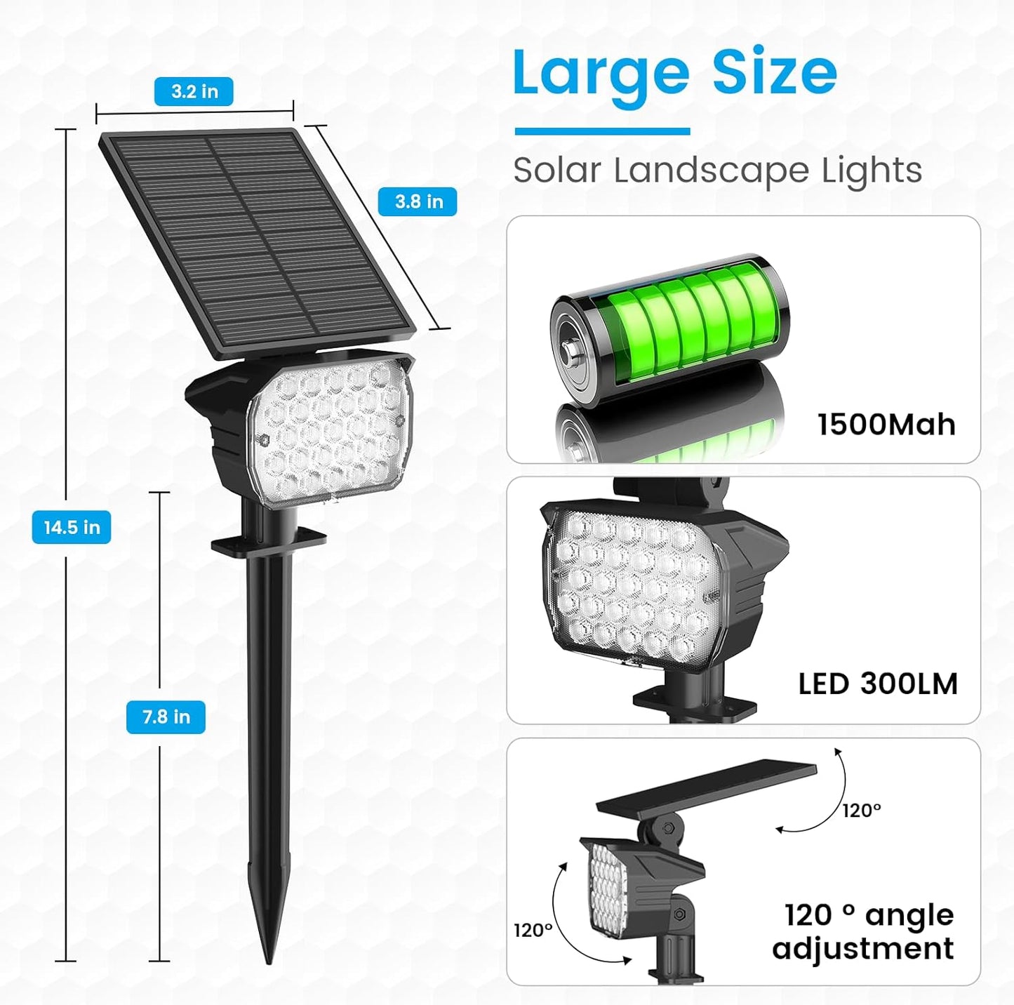 VOLISUN Solar Spotlight Outdoor, IP67 Waterproof Solar Landscape Spot Lights，Uplights for Yard Garden Pathway - 6 Pack (Cool White) 27 LED 3 Lighting Modes