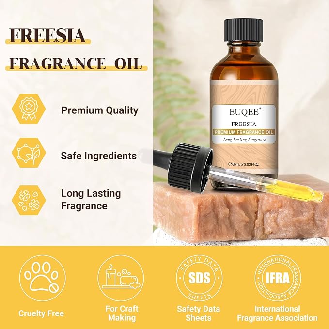 EUQEE Freesia Fragrance Oil, 60ml Premium Grade Oils Scented Oil with Glass Dropper for Diffusers, DIY Soap & Bath Bombs (2.02 Fl oz)