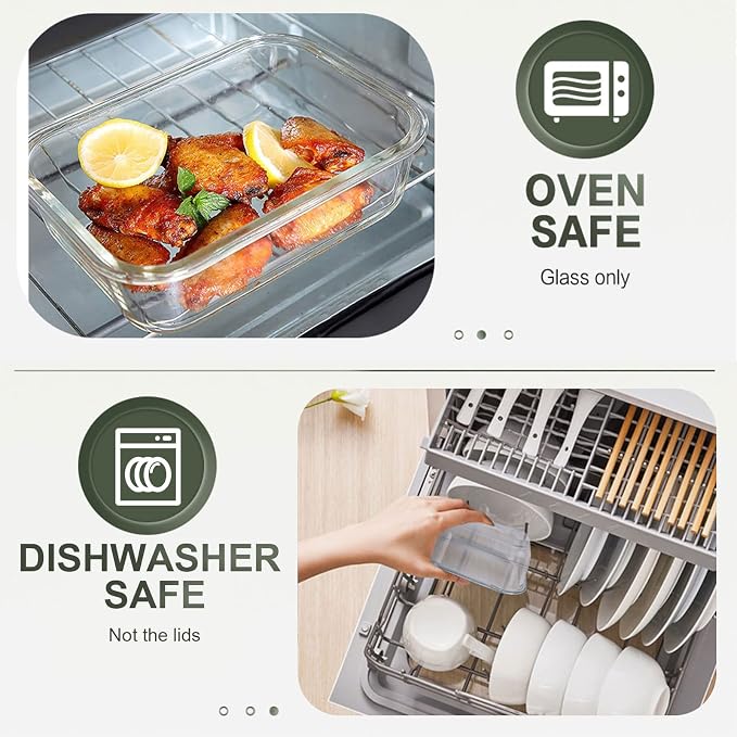 KOMUEE 30 Pieces Glass Food Storage Containers Set, Glass Meal Prep Containers Set with Snap Locking Lids, Airtight lunch Containers for Microwave, Oven, Freezer & Dishwasher,Gray