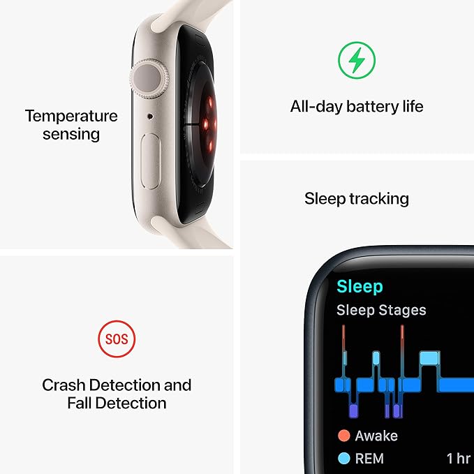 Apple Watch Series 8 [GPS 41mm] Smart Watch w/Midnight Aluminum Case with Midnight Sport Band - S/M. Fitness Tracker, Blood Oxygen & ECG Apps, Always-On Retina Display, Water Resistant