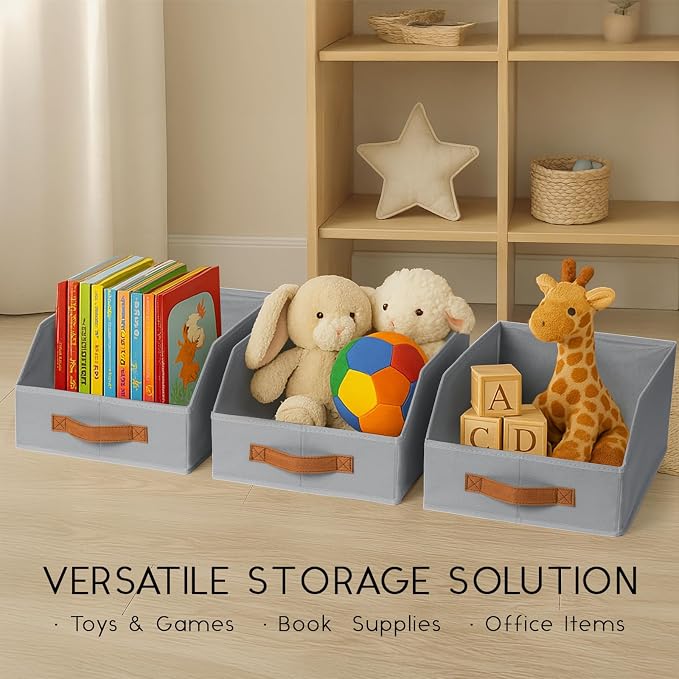 Homsorout Fabric Storage Bins for Organizing - 4 Pack Large Trapezoid Collapsible Storage Bins with Front Handle, Closet Organizers and Storage for Bedroom, Home Shelves, Small Spaces, Grey