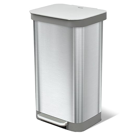 Glad 20 Gallon All Brushed Stainless Steel Trash Can with Clorox Odor Protection | Large Metal Kitchen Garbage Bin with Soft Close Lid, Garbage Bag Rings, Step On Foot Pedal and Waste Bag Roll Holder