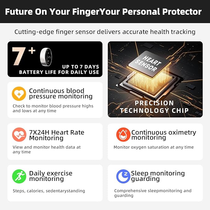 Smart Ring Titanium Fitness Sleep Tracker Health Monitoring Blood Pressure Blood Oxygen for iPhone and Android 7 Days Batterty Life (Rose Gold, 11) Full Charge First Use