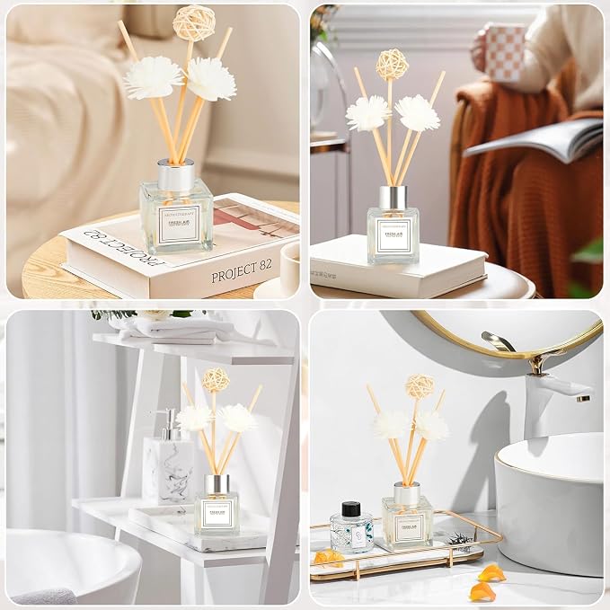 2PCS Reed Diffuser Set, 1.7 oz Scent Diffuser with Sticks, Gardenia Scent for Bathroom Accessories Shelf Decor, Air Fresheners for Home, Home Fragrance, House Office Room Decor Aesthetic & Gift