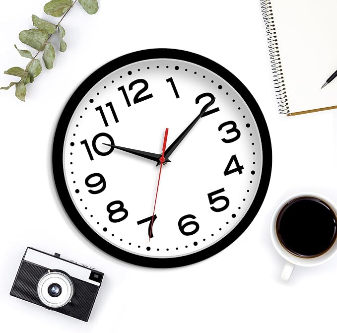 Roymnie Wall Clock Silent Non-Ticking Modern Clock Battery Operated 8 Inch Small Classic Analog Decorative for Classroom, Living Room, Office, Bedroom, School, Hotel (Black)