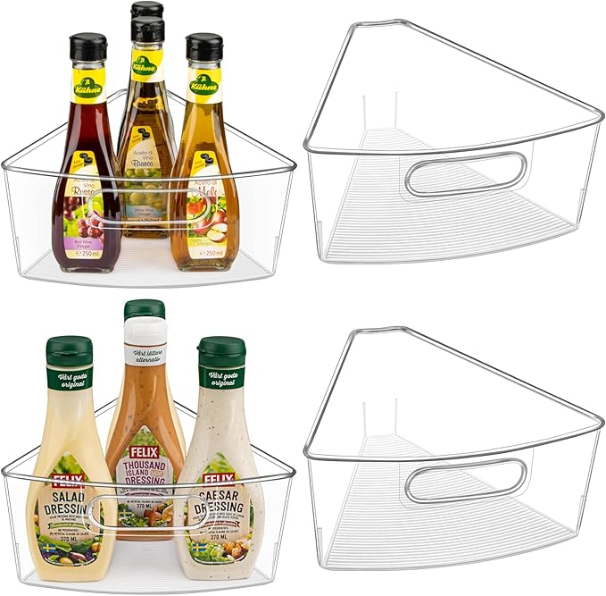 JEISSLIA Lazy Susan Cabinet Organizer Bins for 26"/ 28"/ 32" Diameter Corner Organizer, Plastic Cabinet Storage Bin, 1/8 Wedge - Food Safe, BPA Free, with Non-Slip Pads (for 26" Diameter, 4 Pack)