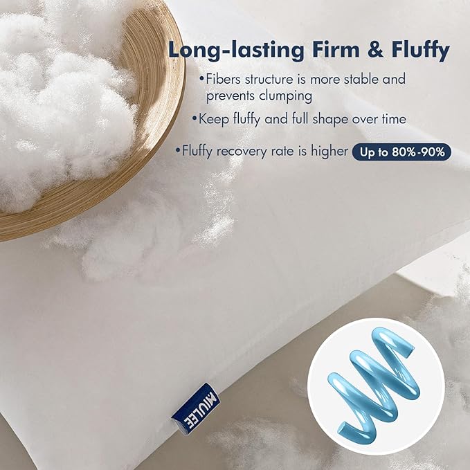 MIULEE Throw Pillows Inserts, Pack of 4 24x24 Inch 100% Virgin Fiber Filling Bed Couch Pillows