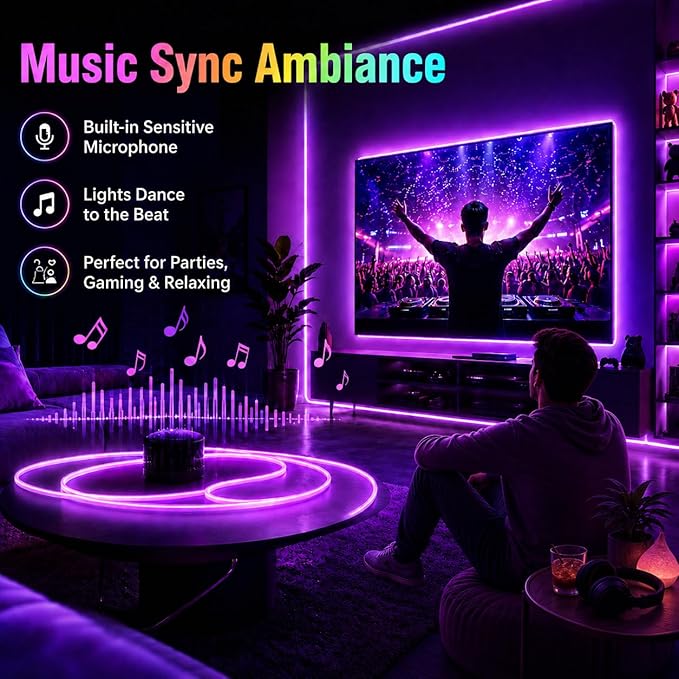Neon Rope Lights - 66Ft Flexible LED Rope Lights,24V RGB Rope Lights Control with App/Remote Multiple Modes,DIY Design, IP65 Waterproof Strip Lights for Bedroom Room Outdoors Decor(33FT*2)