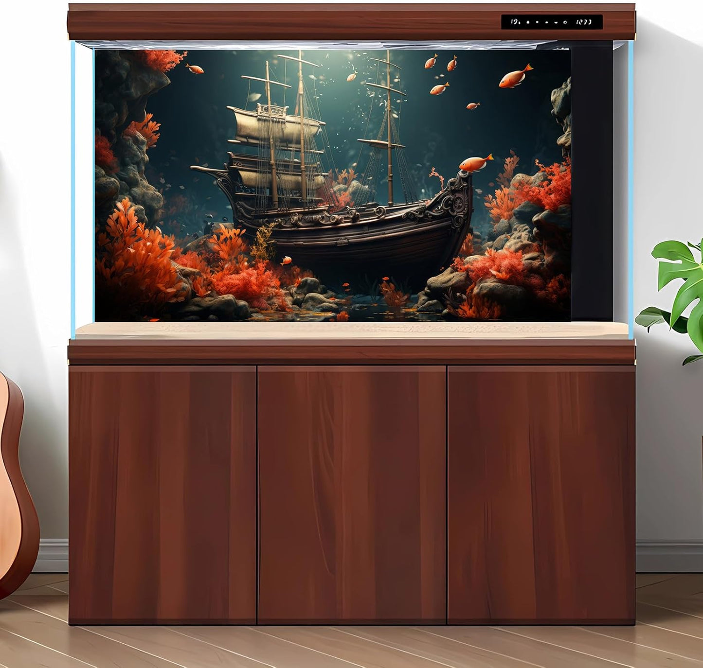 Pirate Shipwreck Aquarium Background Under The Sea Coral Reefs Fish Tank Background Underwater Sunken Ship Landscape Terrarium Background Tropical Sea Marine Life Aquarium Tank Background 36x20in