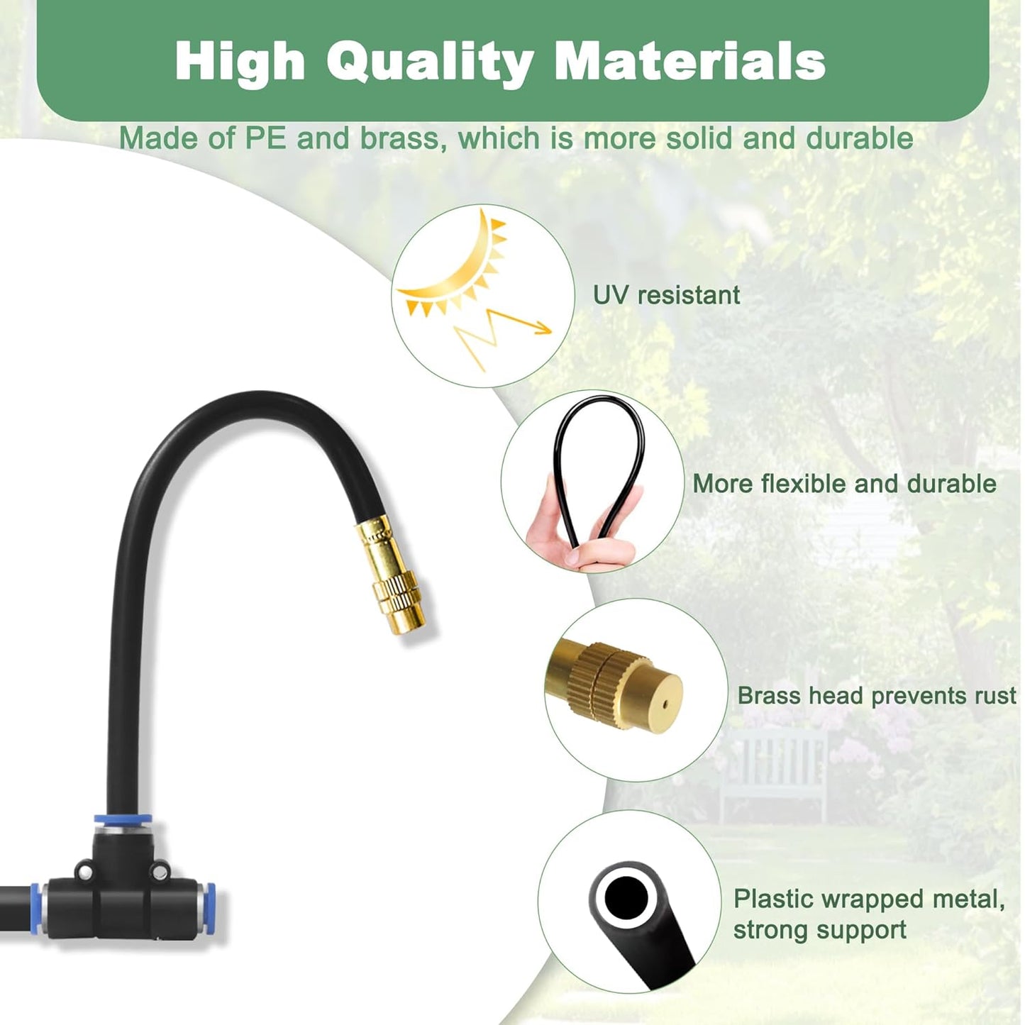 16.4Ft Drip Irrigation System, Automatic Garden Irrigation System with 360-degree Bending Dropper, Atomizing Watering Misting System with Copper Nozzle for Garden Plant Lawn Patio(5 Nozzles)