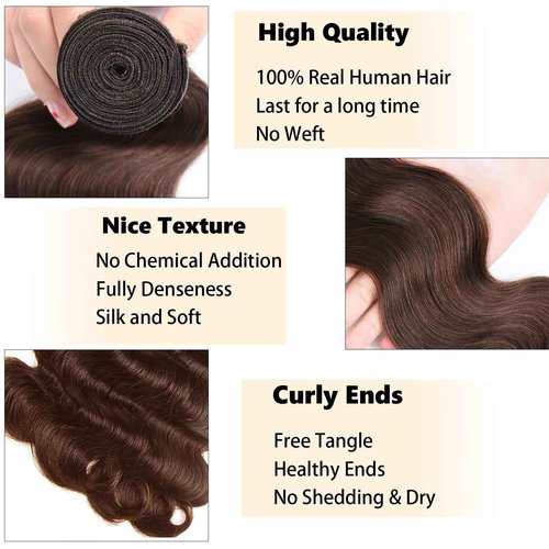 Fabimiya 20 22 24 Inch Human Hair Bundles Chocolate Brown 4# Body Wave Bundles Human Hair 100% Unprocessed Soft Sewn In Hair with Double Weft for Black Women
