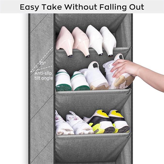 SLEEPING LAMB Shoe Rack for Door with Large Deep Pocket, Over The Door Shoe Organizer for Closet, Dorm and Narrow Hanging Sneaker Storage Holder, Grey