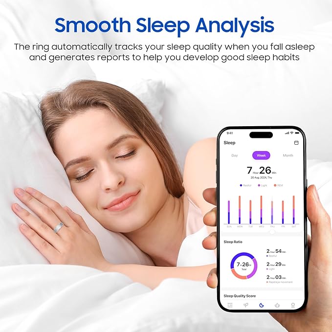 Smart Health Ring Fitness Tracker with Stress & Sleep Monitoring, Waterproof Activity Tracker, Compatible with iOS & Android, No Subscription Fee, Lightweight Wearable for Women & Men (Black, 11)