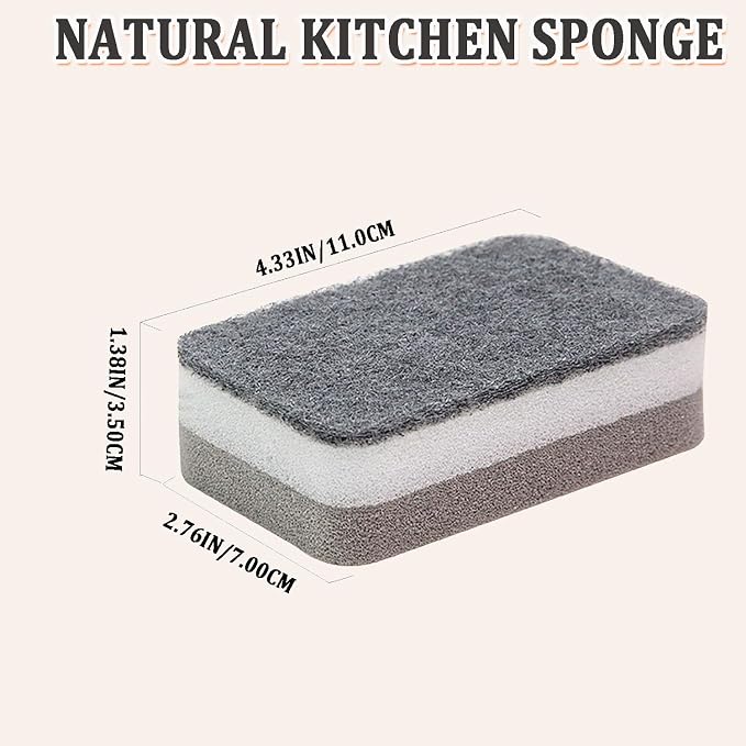 Taeku Natural Kitchen Sponge, 6 Pack Heavy Duty Scrub Cellulose Sponge Premium Multifunction Eco Friendly Cleaning Sponges for Dishes (Grey)