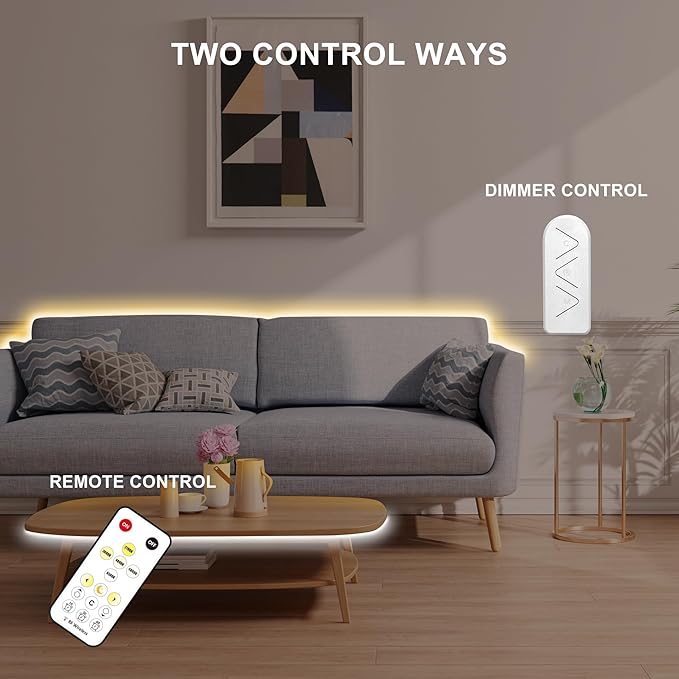 Tatazone 16.4ft Tunable White COB Led Strip Light with RF Remote, CRI93+ Dimmable CCT 2700K-6500K Led Tape Lights, Adhesive High Density Dual Color Led COB Light Strip for Bedroom, Kitchen, Cabinet