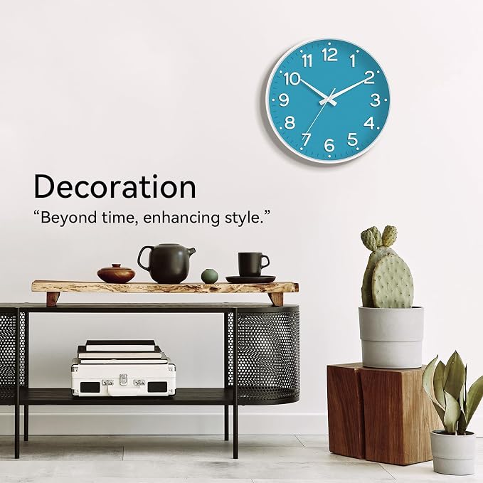 Roymnie Wall Clock, Silent Wall Clocks Battery Operated 8 Inch-Modern Non Ticking Analog Clock Decorative for Kitchen Office Bathroom Bedroom(Blue)