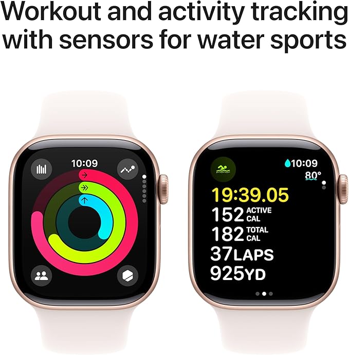 Apple Watch Series 10 [GPS 42mm] with Rose Gold Aluminium Case with Light Blush Sport Band - S/M. Fitness Tracker, ECG App, Always-On Retina Display, Water Resistant with AppleCare+ (2-years)