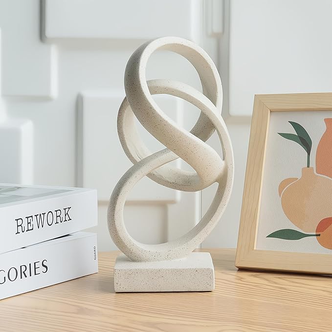 10" Modern Abstract Ribbon Decorative Sculpture, Knot Sculptures,Home Decor,Coffee Table Statues,Dining Living Room Desk Decor（White）