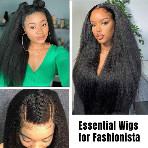 U Part Wig Human Hair Kinky Straight Wigs for Black Women, 14 inch Italian Yaki Straight Half Wig Upgrade U Shape Clip in Wigs Remy Human Hair Extension