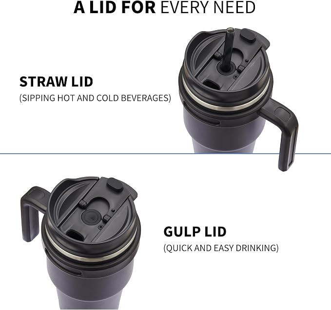 20 oz Insulated Coffee Mug Tumbler with Handle, Stainless Steel Travel Mug Tumbler with Lid and Straw,Double Wall Vacuum Leak Proof Ice Coffee Thermal Cup, Lavender