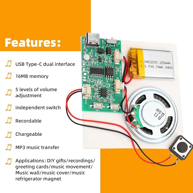 Programmable Sound Recorder Module - DIY Music Voice Recording Module Chip with Speaker, Can Recording 16 Minutes Sound Music for Personalized Greetings, Holiday Crafts Cards
